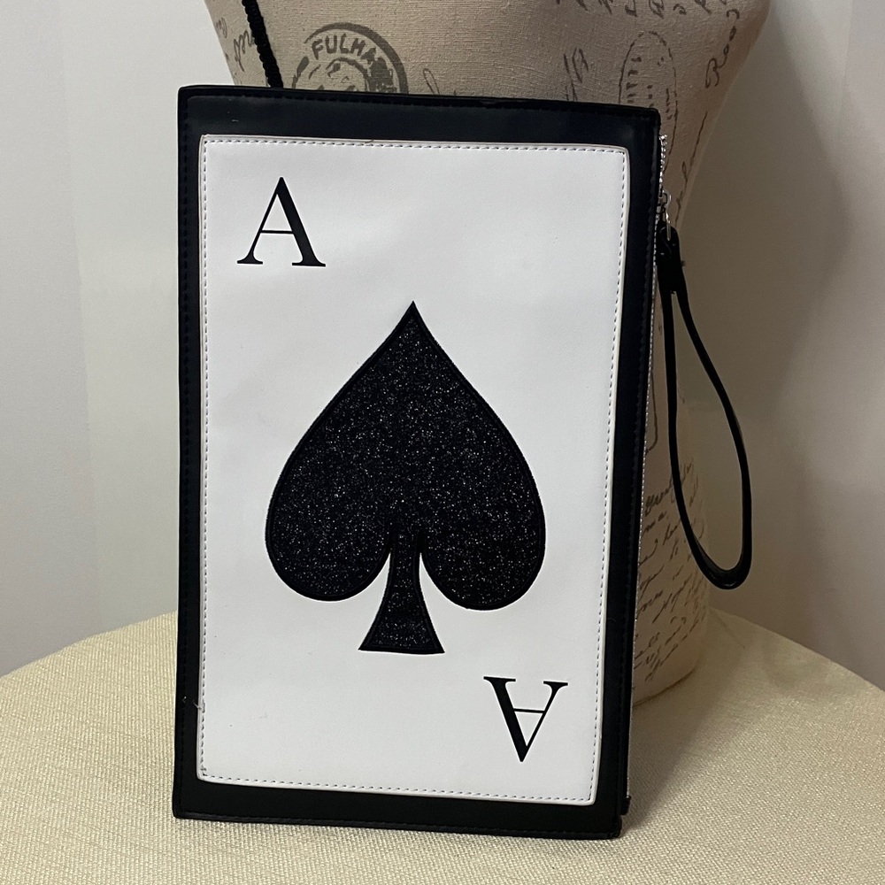 💐2/$25💐 Carlos Ace of Spades Playing Card Wristlet Clutch Bag White/Black